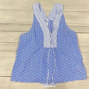 Gap Body Sleep Tank Blue & White Pattern Light